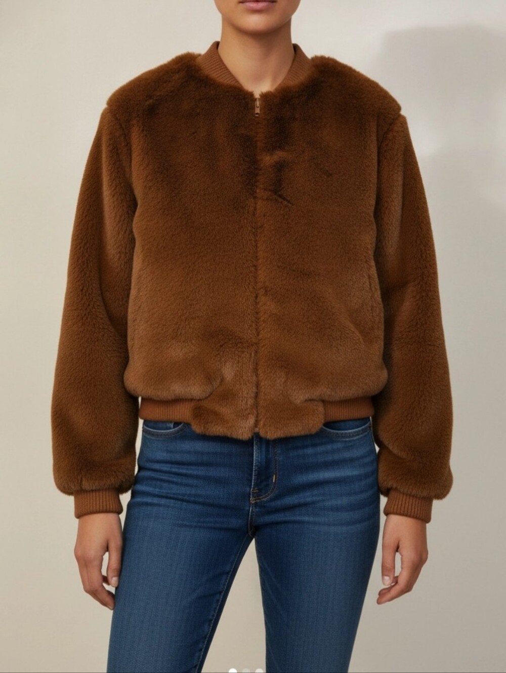 Navarro Canada Women's Sz S Bomber Jacket Short Faux Copper Fur Soft Pockets